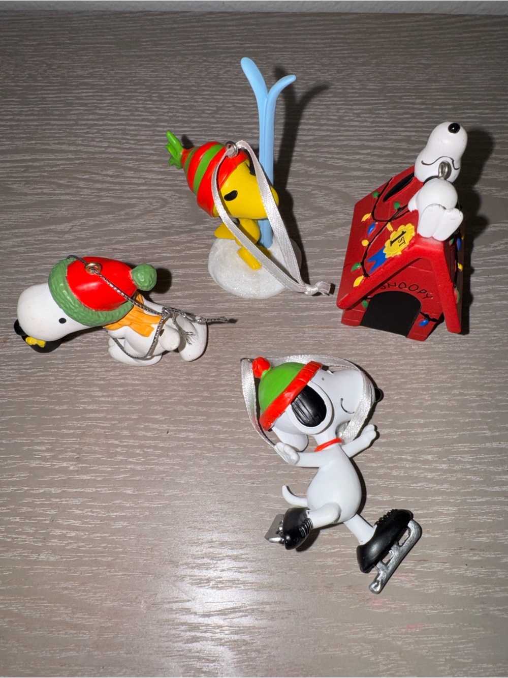 Lot of 4 Vintage Peanuts Woodstock and Snoopy Ceramic Christmas Ornaments